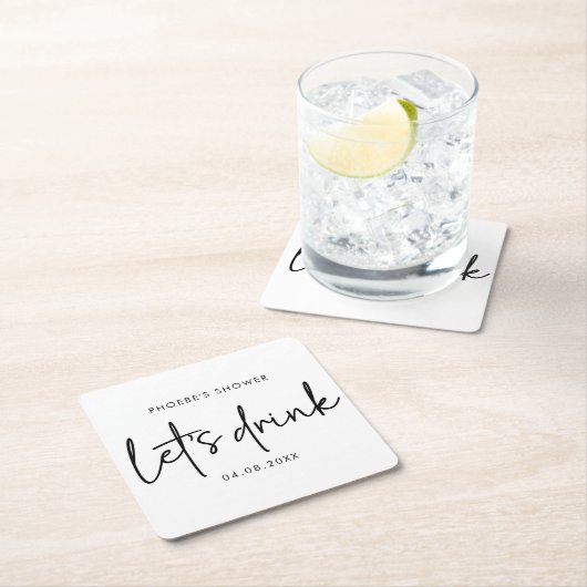 Zwart & Wit Minimal Script Bruiloft Bridal Shower Vierkante Kartonnen Onderzetter (Insitu)