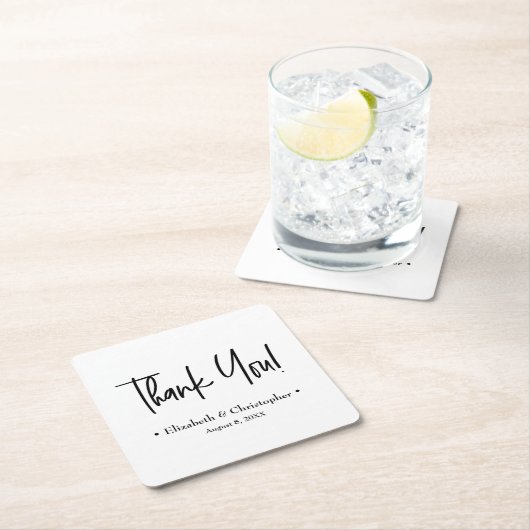 Zwart Wit Minimal Wedding Dank u wel Vierkante Kartonnen Onderzetter (Insitu)