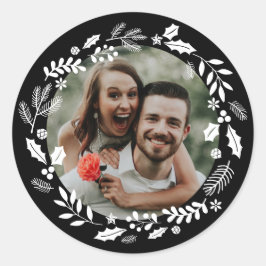 Zwart wit minimale krans foto ronde sticker