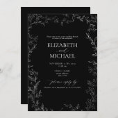 Zwart & Wit Minimale Leaf Post Bruiloft Brunch Kaart (Voorkant / Achterkant)