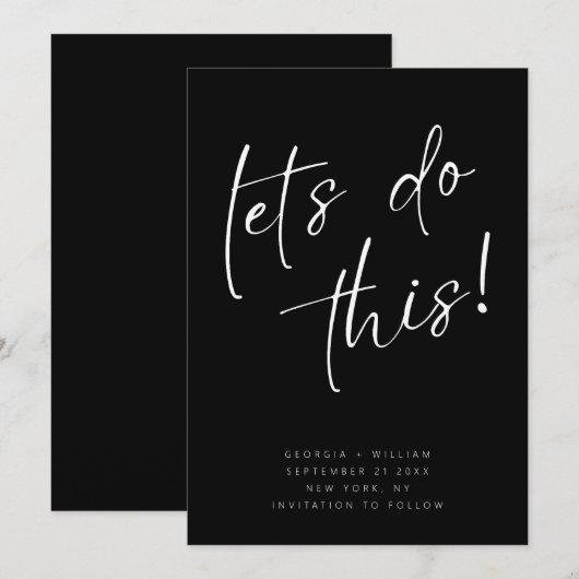 Zwart-wit minimale scripttypografie save the date (Voorkant / Achterkant)