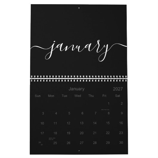 Zwart-wit minimalistisch 2025 kalender (Jan 2027)