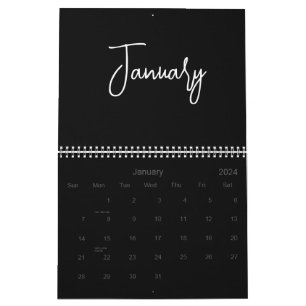 Zwart-wit Minimalistisch Eenvoudig Script Elk Jaar Kalender