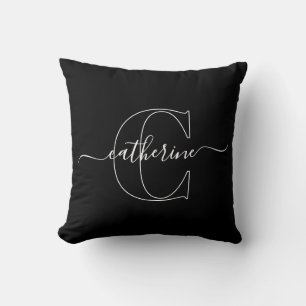 Zwart Wit Minimalistisch Elegant Schrift Monogram Kussen