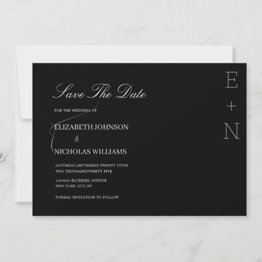 zwart-wit minimalistisch elegante bruiloft  save the date (Voorkant)