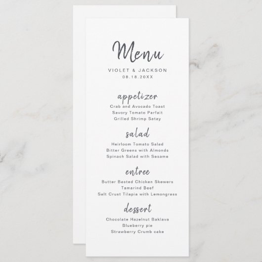 Zwart wit minimalistisch handgeschreven script bru menu (Voorkant / Achterkant)