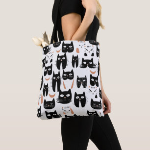 Zwart-wit minimalistisch kattenpatroon draagtas