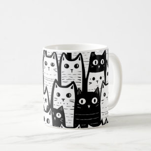 Zwart-wit minimalistisch kattenpatroon koffiemok