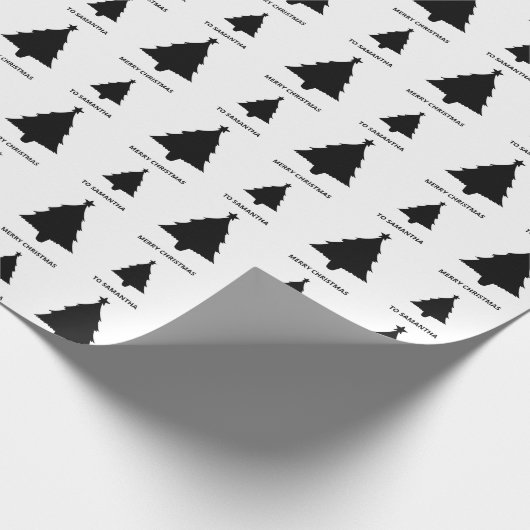 Zwart-wit minimalistisch kerstboompatroon cadeaupapier (Hoek)