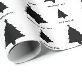 Zwart-wit minimalistisch kerstboompatroon cadeaupapier (Rol Hoek)