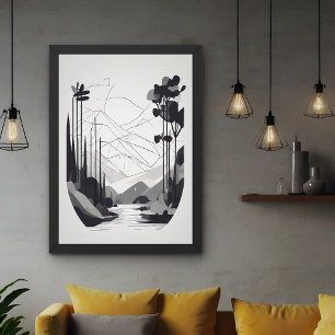Zwart-wit minimalistisch landschap Abstracte kunst Perfect Poster