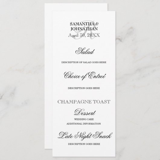 Zwart wit minimalistisch menu DIY bruiloft Kaart (Voorkant / Achterkant)