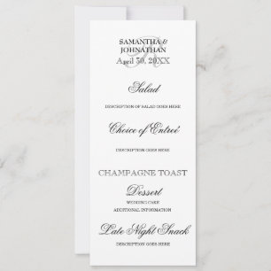 Zwart wit minimalistisch menu DIY bruiloft Kaart