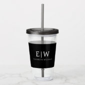 Zwart-wit Minimalistisch Modern Monogram Acryl Drinkbeker (Voorkant)