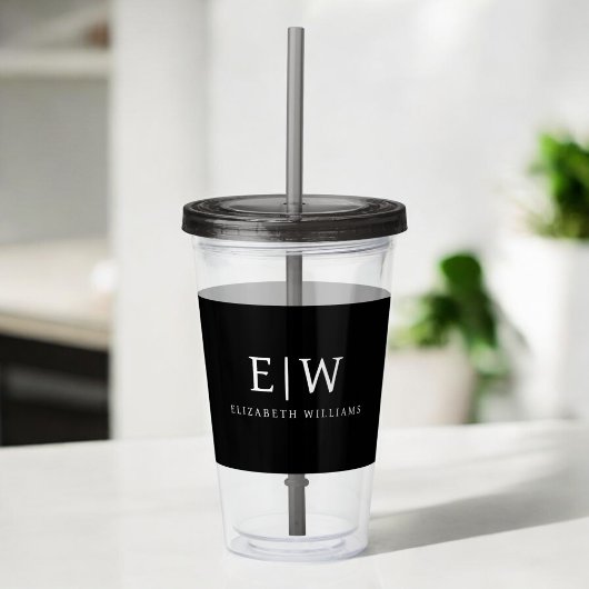 Zwart-wit Minimalistisch Modern Monogram Acryl Drinkbeker