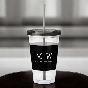 Zwart-wit Minimalistisch Modern Monogram Acryl Drinkbeker