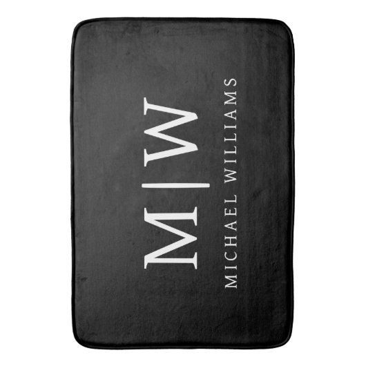 Zwart-wit Minimalistisch Modern Monogram Badmat (Voorkant Verticaal)