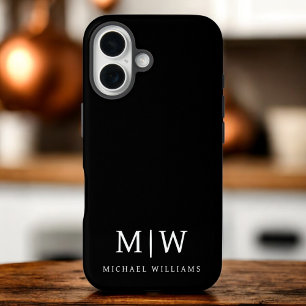 Zwart-wit Minimalistisch Modern Monogram iPhone 16 Hoesje