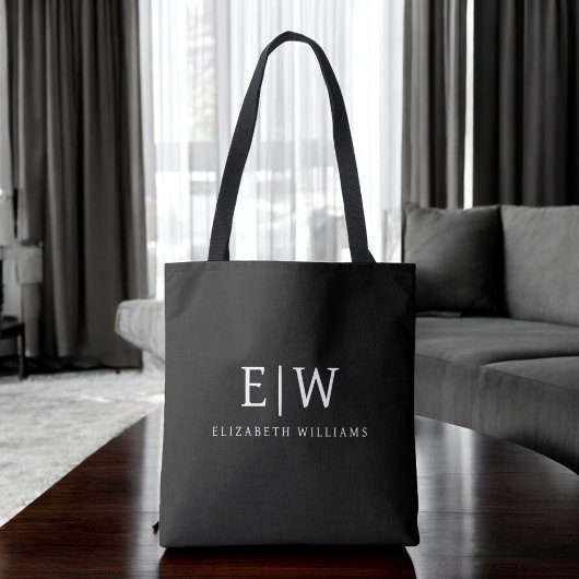 Zwart-wit Minimalistisch Modern Monogram Draagtas