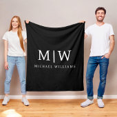 Zwart-wit Minimalistisch Modern Monogram Fleece Deken