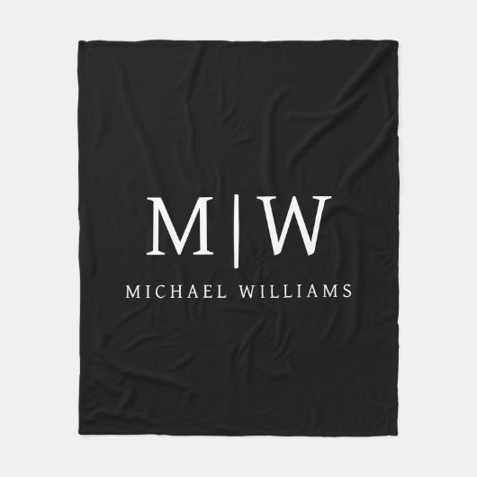 Zwart-wit Minimalistisch Modern Monogram Fleece Deken (Voorkant)