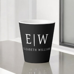 Zwart-wit Minimalistisch Modern Monogram Latte Mok