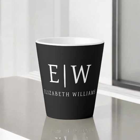 Zwart-wit Minimalistisch Modern Monogram Latte Mok