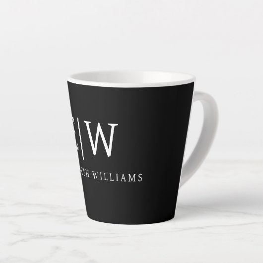 Zwart-wit Minimalistisch Modern Monogram Latte Mok (Rechterhoek)