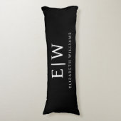Zwart-wit Minimalistisch Modern Monogram Lichaamskussen (Voorkant Verticaal)