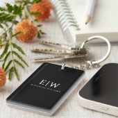 Zwart-wit Minimalistisch Modern Monogram Sleutelhanger (Voorkant Rechts)