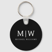 Zwart-wit Minimalistisch Modern Monogram Sleutelhanger (Achterkant)