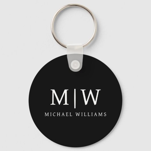 Zwart-wit Minimalistisch Modern Monogram Sleutelhanger (Achterkant)