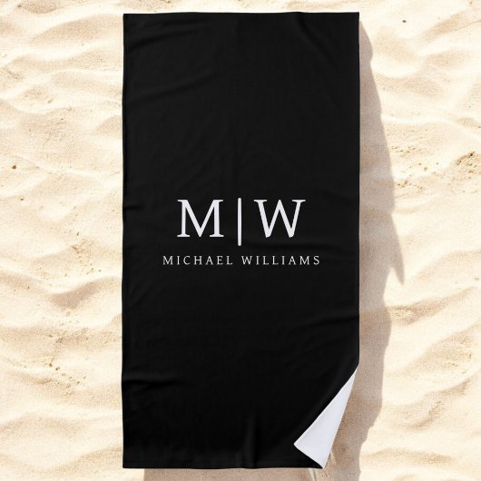 Zwart-wit Minimalistisch Modern Monogram Strandlaken