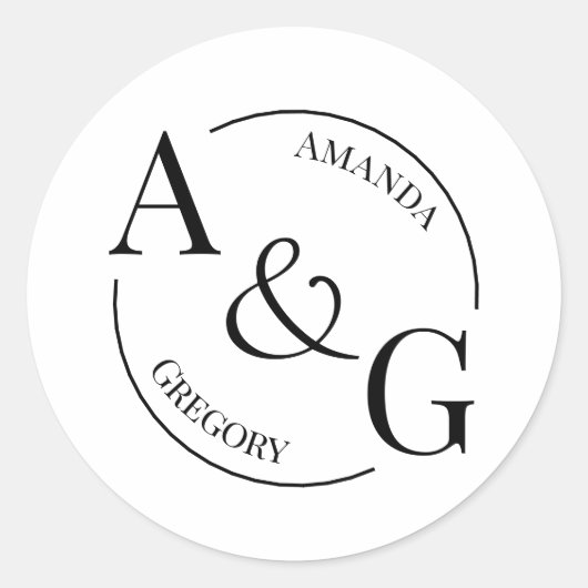 Zwart-wit minimalistisch monogram naam Sticker (Voorkant)