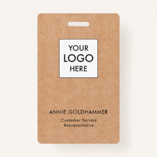 Zwart-wit Minimalistisch Monogram op Kraft Badge