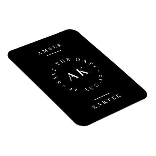 Zwart-wit minimalistisch monogram Opslaan datum Magneet (Rechterzijde)