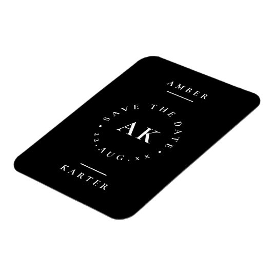 Zwart-wit minimalistisch monogram Opslaan datum Magneet (Linkerzijde)