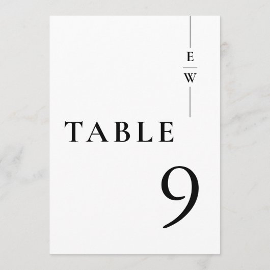 Zwart-wit minimalistisch monogram tafelnummer (Achterkant)