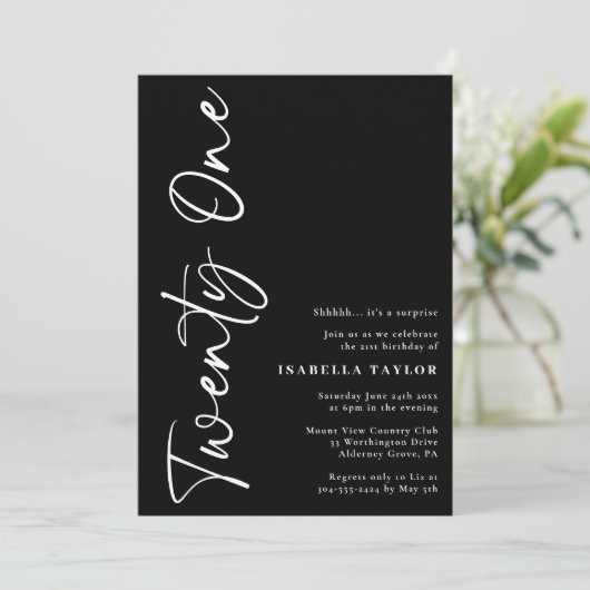 Zwart Wit Minimalistisch Script 21e Verjaardag Kaart (Staand voorkant)