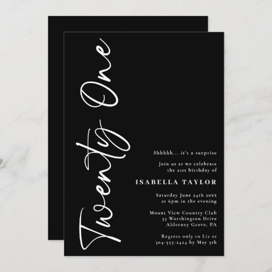 Zwart Wit Minimalistisch Script 21e Verjaardag Kaart (Voorkant / Achterkant)