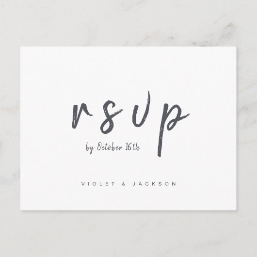 Zwart-wit minimalistisch script bruiloft RSVP Uitnodiging Briefkaart (Voorkant)