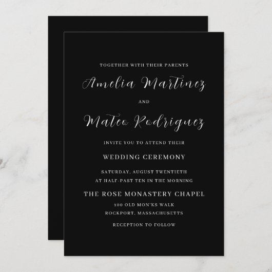 Zwart wit minimalistisch script Modern Wedding Kaart (Voorkant / Achterkant)