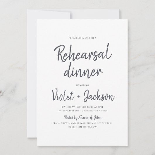 Zwart-wit minimalistisch script repetitie diner kaart (Voorkant)