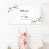 Zwart Wit Minimalistisch Tak Blad Bruiloft Spandoek (Insitu)