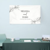 Zwart Wit Minimalistisch Tak Blad Bruiloft Spandoek (Beurs)