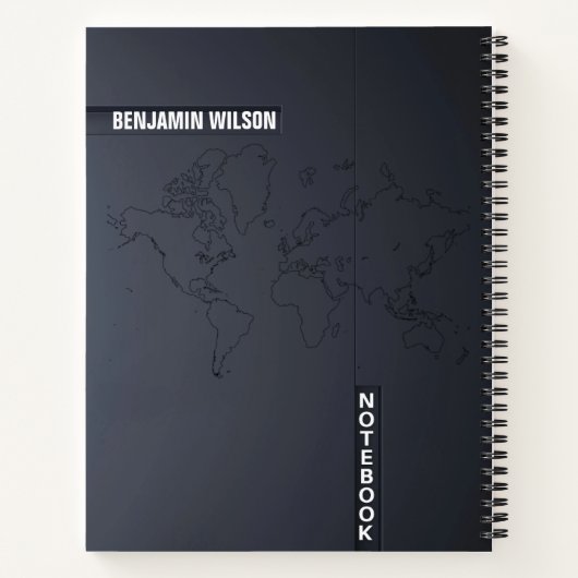 Zwart-wit minimalistische aangepaste naam notitieboek (Achterkant)