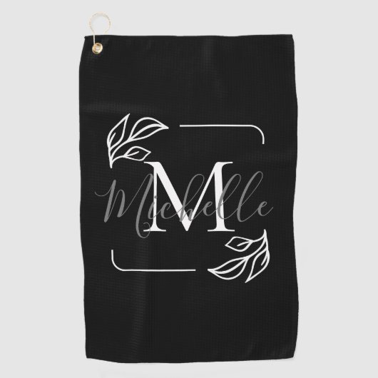 Zwart-wit minimalistische bloemen golfhanddoek (Voorkant)