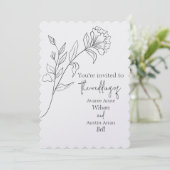 Zwart-wit minimalistische bloemenbruiloft kaart (Staand voorkant)