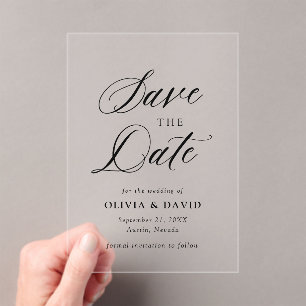 Zwart-wit minimalistische bruiloft Bewaar de datum Acryl Uitnodigingen