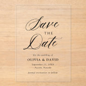 Zwart-wit minimalistische bruiloft Bewaar de datum Acryl Uitnodigingen (Voorkant)